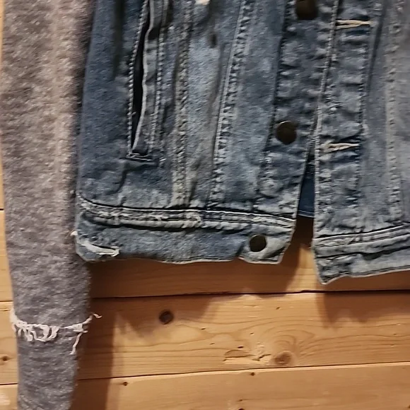 Womens Free People Denim Jacket Knit Size Small Hooded - Picture 2 of 7